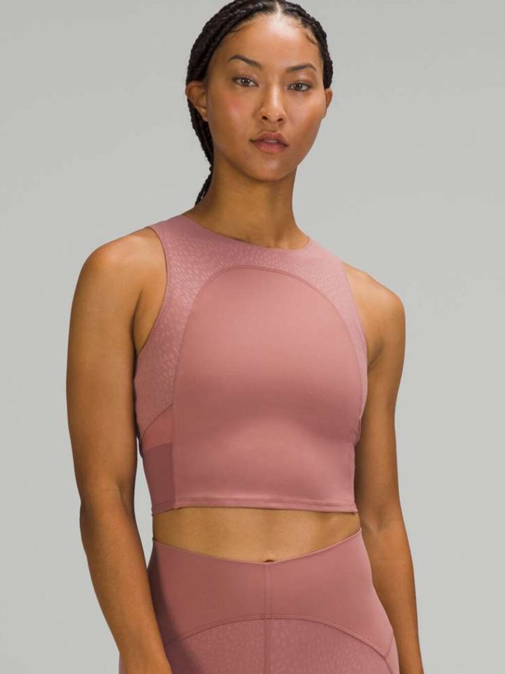 LULULEMON Women's Nulu and Mesh Yoga Tank Top In Jewel Emboss Spiced Chai
